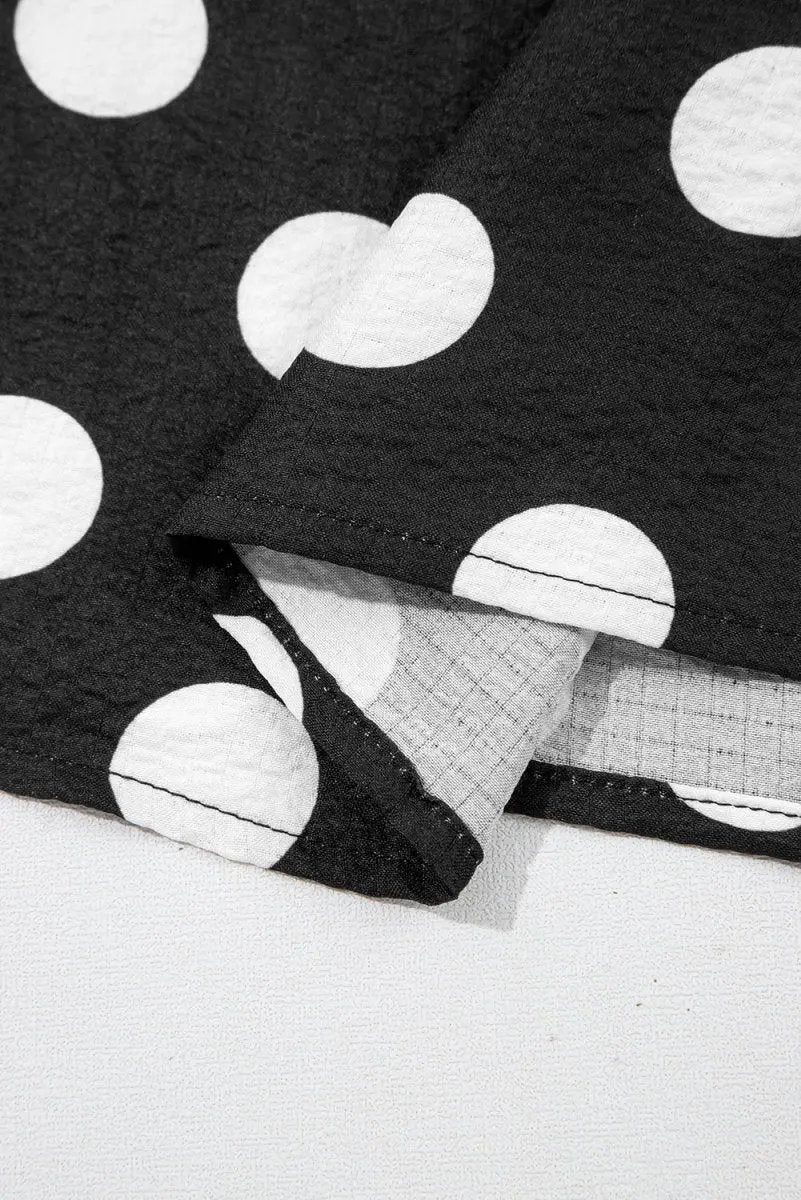 Black Polka Dot Print Ruffled Sleeve V Neck Blouse for Women - Love Salve